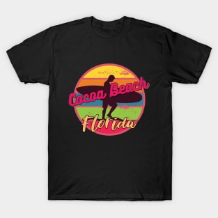 Cocoa Beach Florida Surfing Retro Sunset T-Shirt